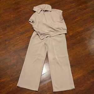 Wide-Leg Jumpsuit with Zip Collar in Taupe